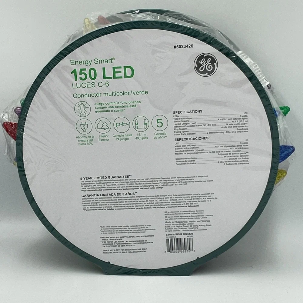 GE StayBright‎ 150-Count 49.6 ft Multicolor C6 LED Christmas String Lights NEW